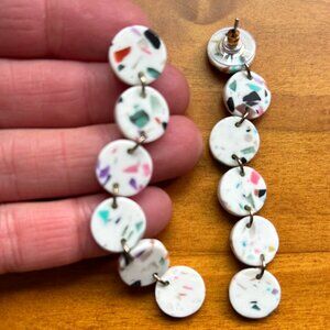 LELE SADOUGHI earrings, white with pink and aqua confetti speckles, statement